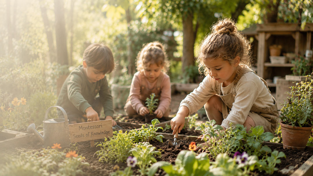 Enfants Montessori dans la nature